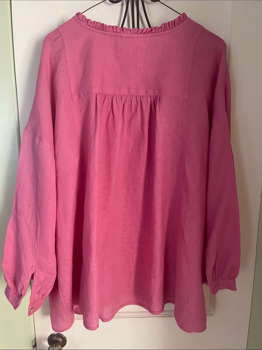 J. Jill Pink Ruffle-Neck Linen Button Tunic - Picture 4 of 6